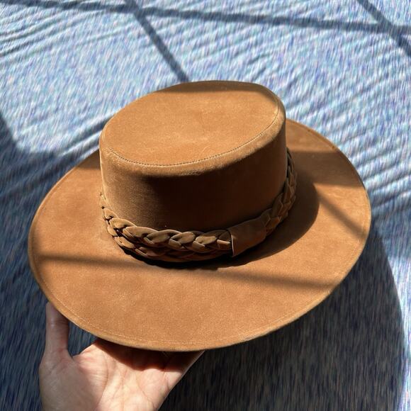ASN Hat Deep Rust Fall Winter Fedora Hat Vegan Velour Wide Brim Medium 58cm $83 main image 10